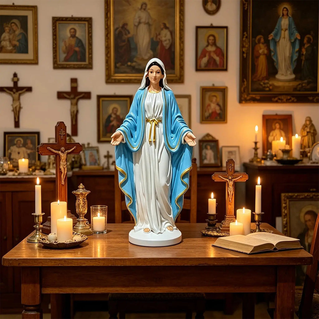 Collection of Virgin Mary statues Hand-painted Virgin Mary image 12cm Open Arms Religious Figurine Catholic home decor 12cm Zpaxo