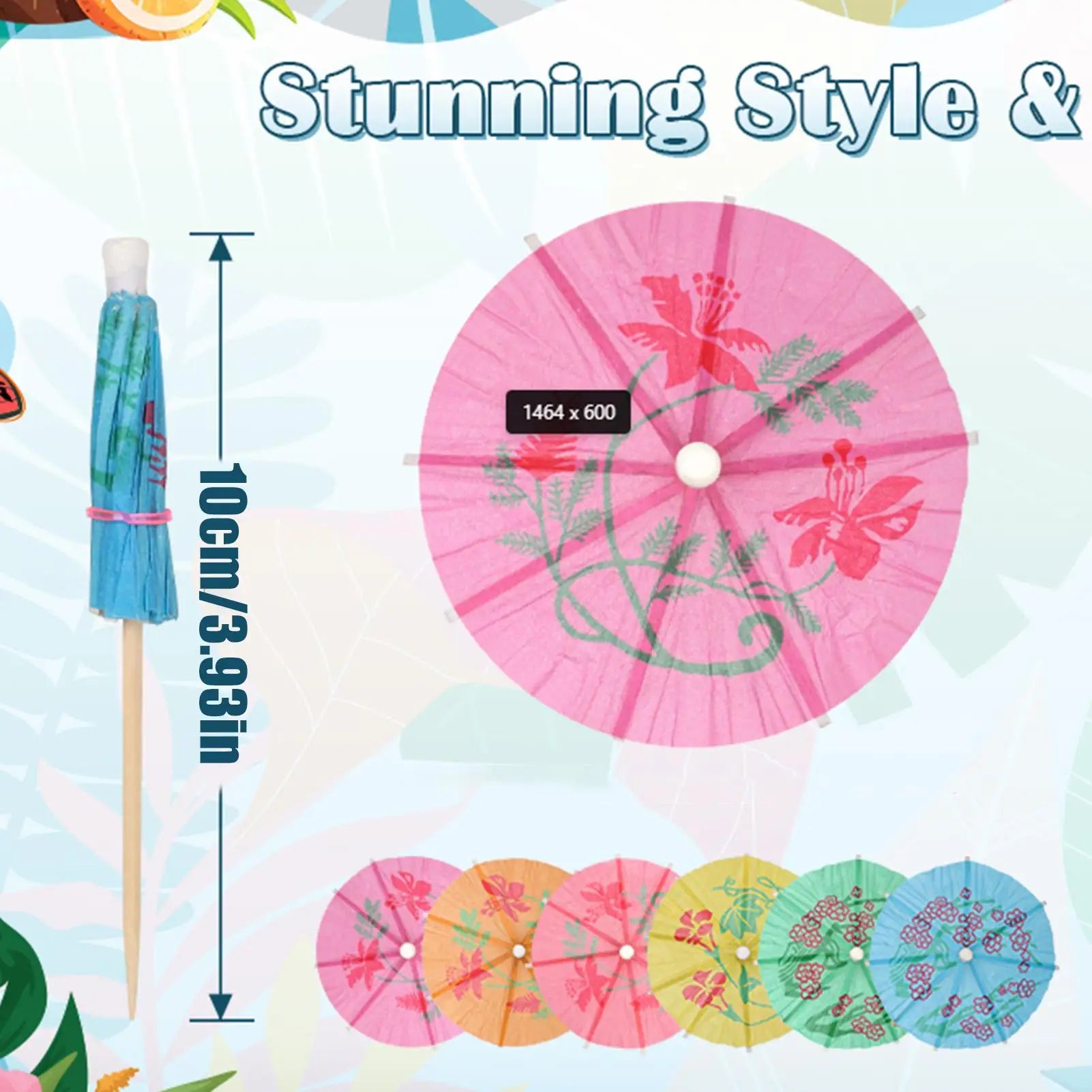 50 Mini Paper Drink Umbrellas Tropical Colors Cocktail Fruit