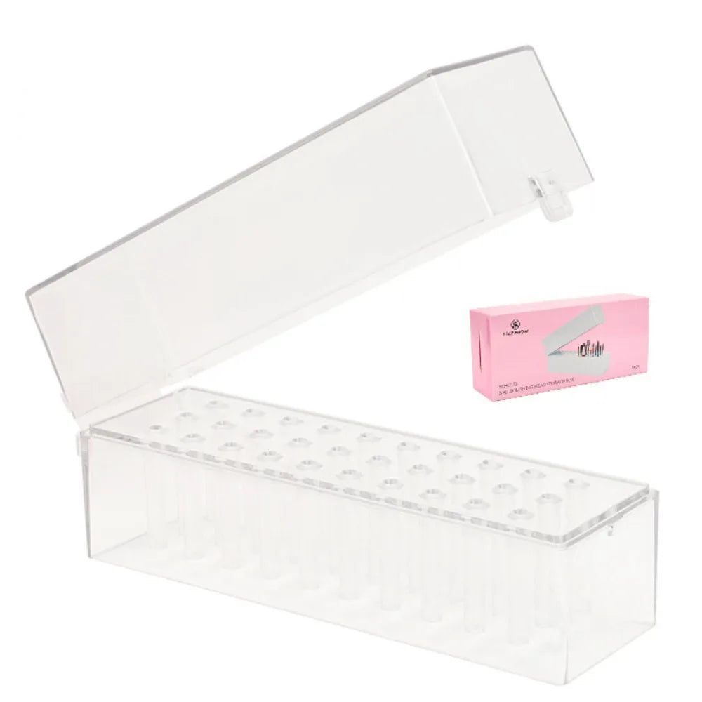 Transparent Nail Drill Bits Storage Box Professional Dustproof Zpaxo 30 Holes
