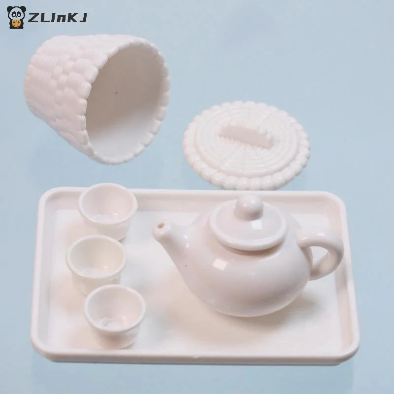 ▶1 Set Dollhouse Scene Accessories Simulation Tea Kit Model Tea Pot Cup Tea Table Decoration Collectible Room Ornament Zpaxo