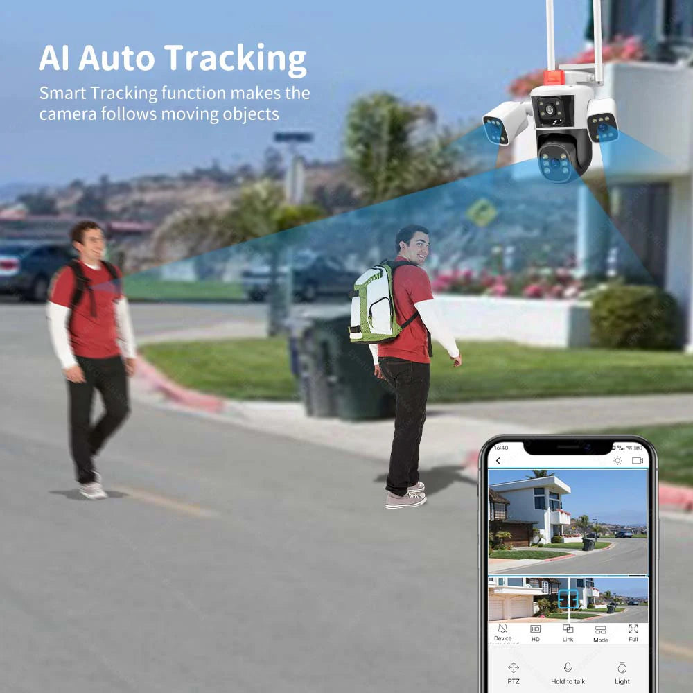 16MP 8K Wifi Security Cameras Four Len Three Screens 10X Zoom Outdoor Zpaxo