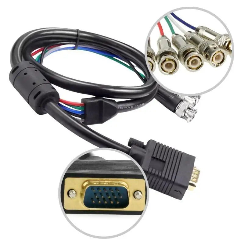 652F VGA BNC Cable 5BHC Plugs Splitter RGBHV Male Coaxial Cord Zpaxo