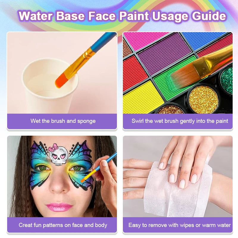 42-Colors Water-based Face Body Painting UV Neon Glitter Fluorescent Zpaxo