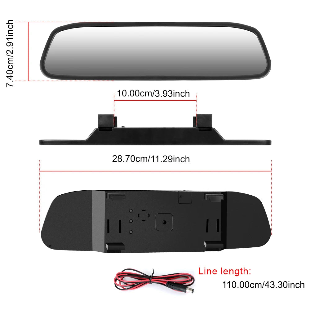 Car Rearview Mirror Display HD Video Auto Parking Monitor Universal