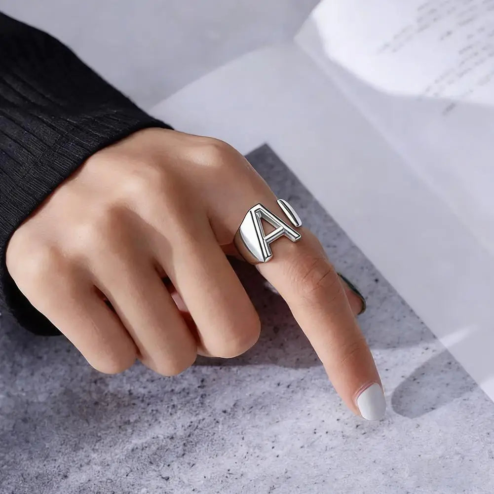 1PC High-end Fashion Hollow A-Z Letter Adjustable Opening Ring Alphabet Party Rings Jewelry Gift For Women Кольца JR21003 Zpaxo
