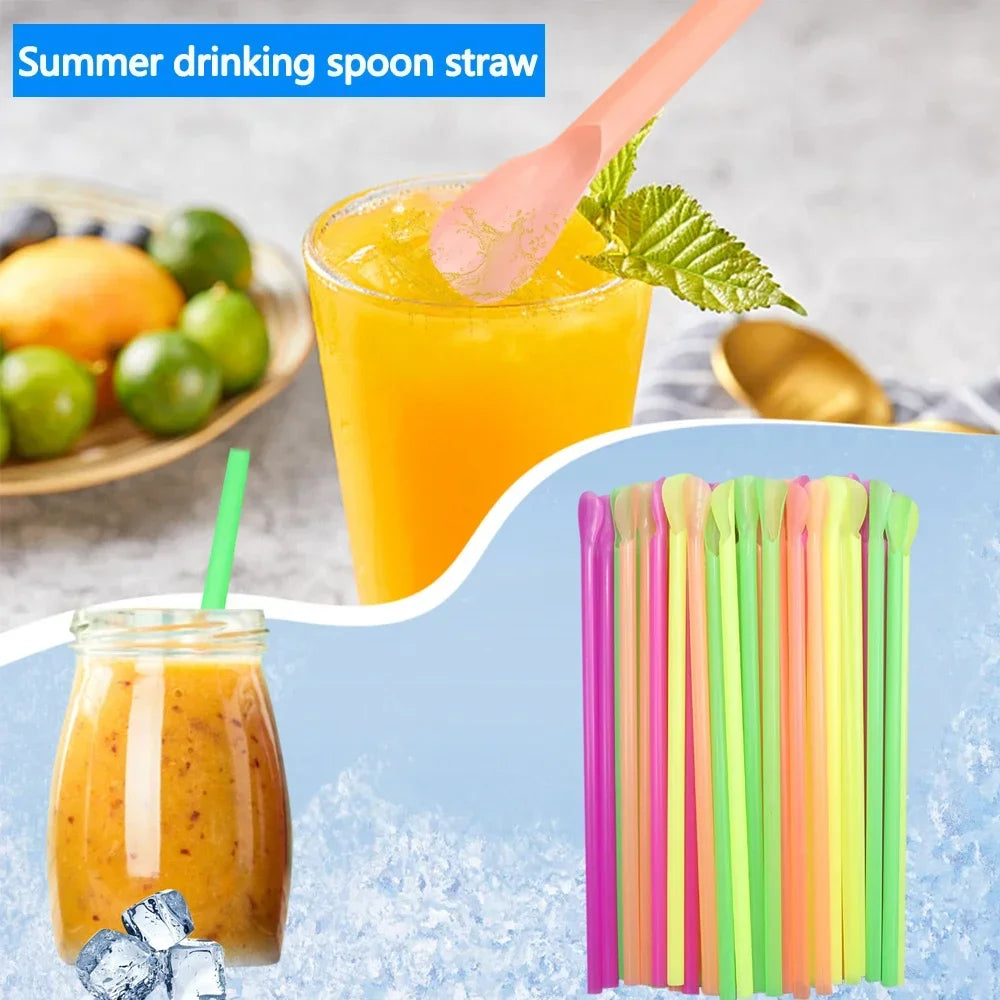 50-2000Pcs Color Spoon Straws Milkshake Smoothie Spoon Beverage Drinking Straw for Birthday Party Bar Supplies Wholesale Zpaxo