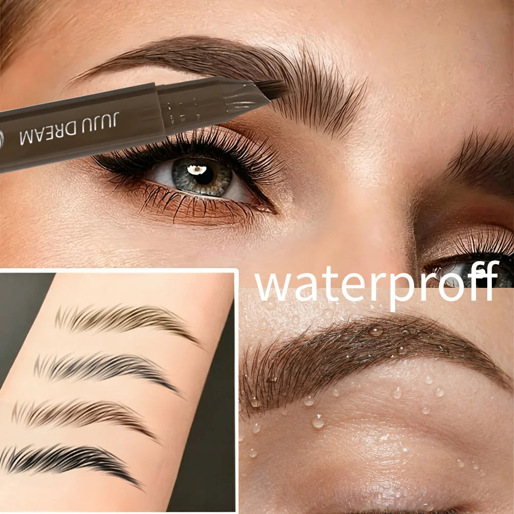 4 Tip Fork Eyebrow Pencil Waterproof Sweatproof, Natural Hair Stroke Brow Pen for Precise Eyebrow Makeup, long-lasting color Zpaxo