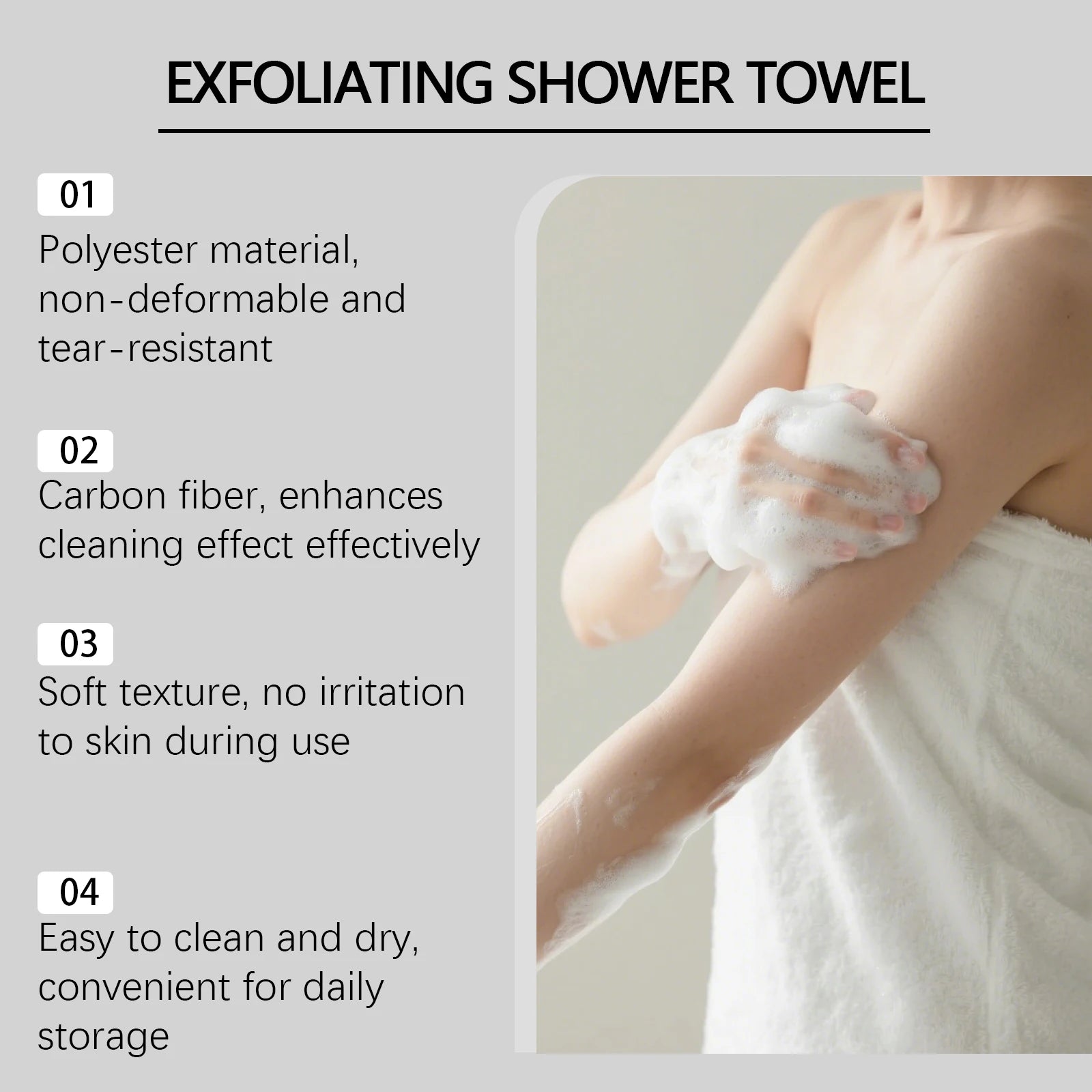 Exfoliating Back Scrubbing Towel | Carbon Fiber Bath Cloth Exfoliating Bath Towel Zpaxo