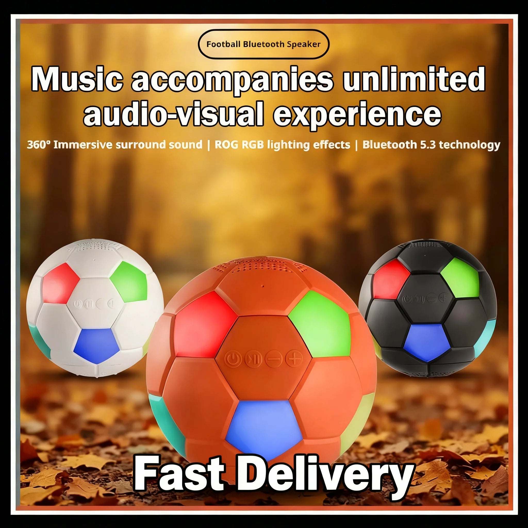 Football-Shaped RGB Bluetooth Speaker – 360° Surround Sound Portable Bluetooth Speaker Zpaxo