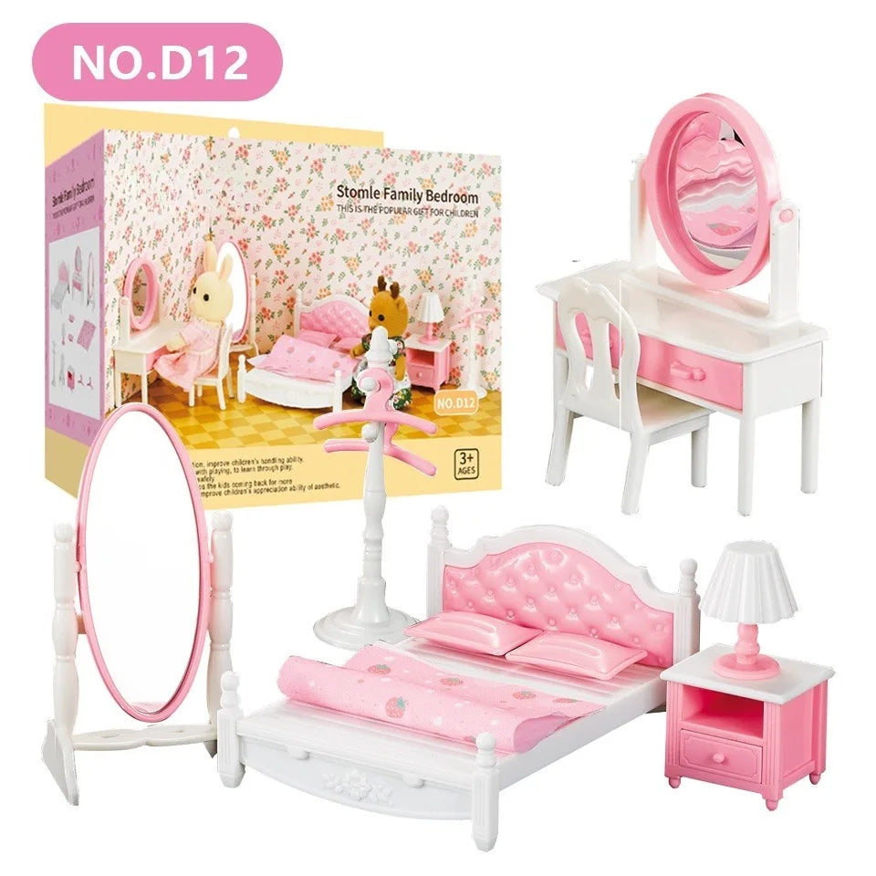 Dollhouse Furniture Doll House Bathroom Kitchen Fridge Washing Zpaxo Princess Bed