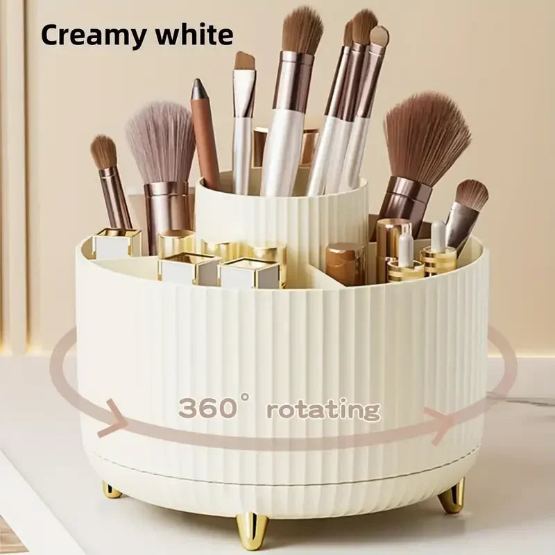 5-Slot 360° Rotating Makeup Brush Holder & Desk Organizer Makeup Brush Organizer Zpaxo 360 Cream White