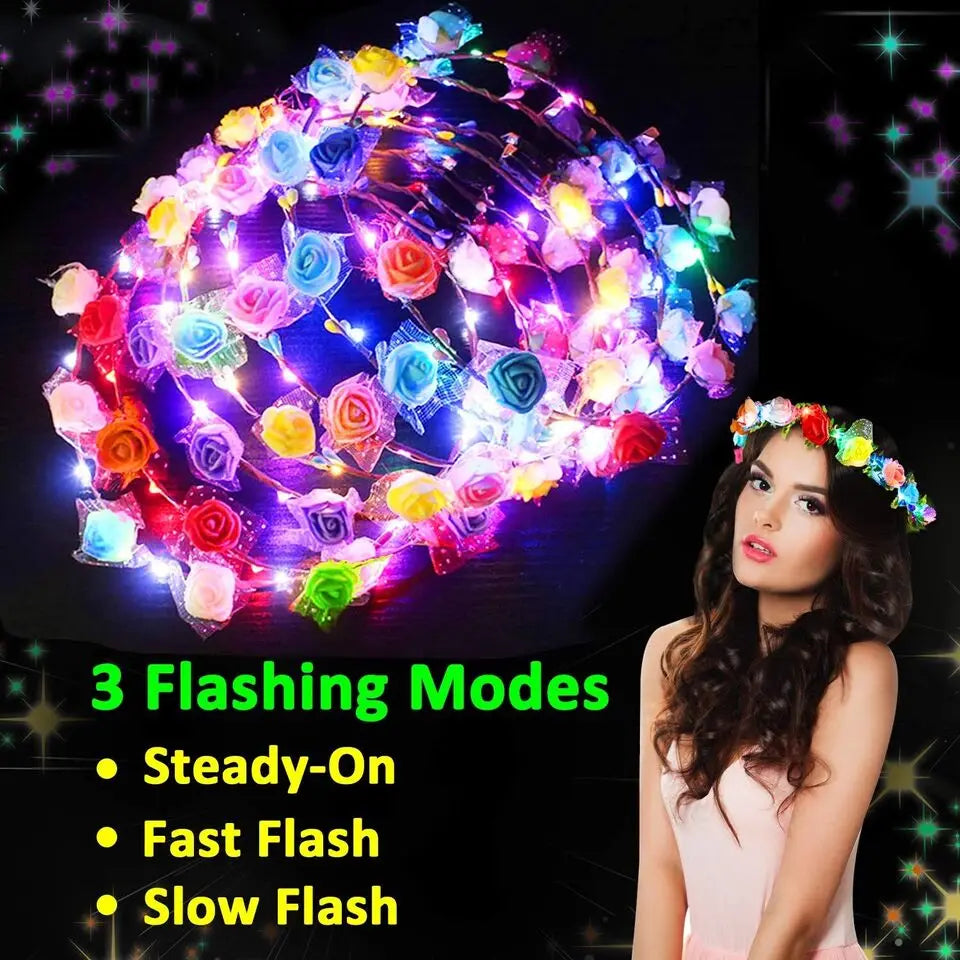 LED Flower Wreath Headband Multicolor Light Up Lighted Head Band Glow