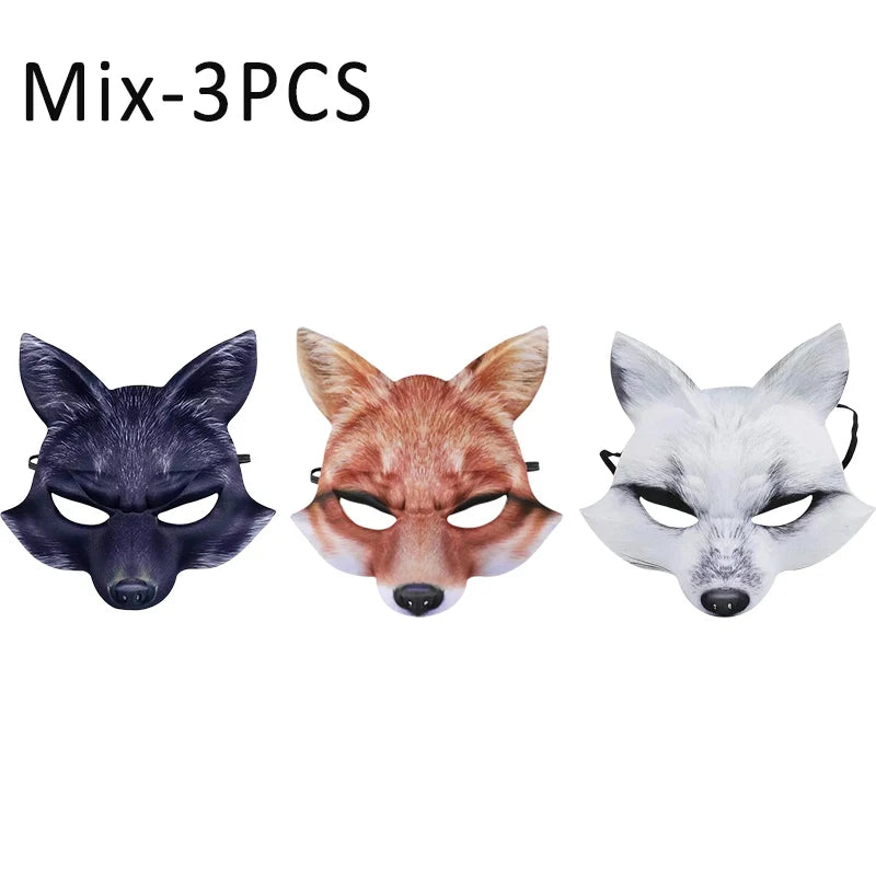 1 3 Half Face Halloween Mask Animal Fox White Wolf Male Female Masks Zpaxo Mix-3PCS
