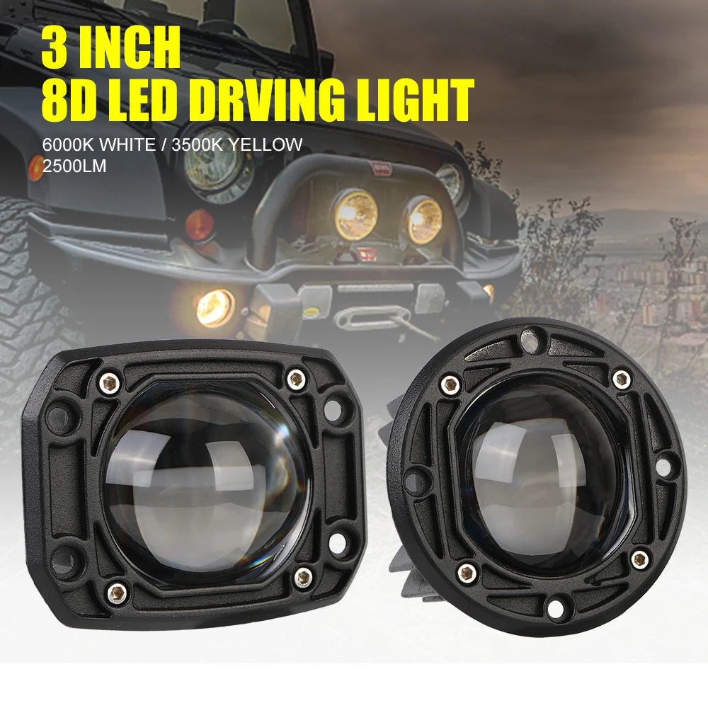 6000K White 3500K Yellow 8D Lens Fog Lights Flush Mount Driving Work