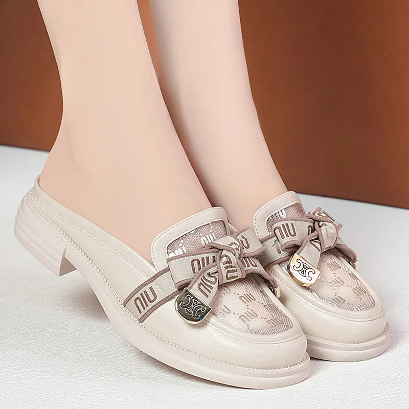 Loafers Baotou Half-slippers Women's Single Shoes 2023 Summer Bowknot Zpaxo