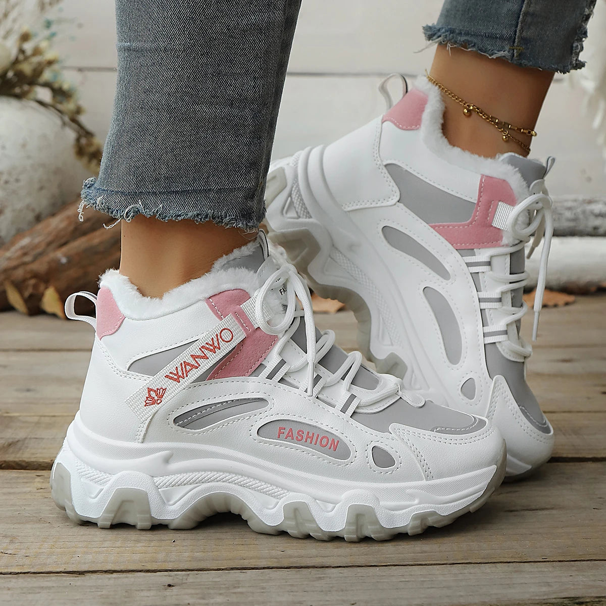 Women Snow Boots Tennis Winter Platform Lace Up Vulcanized Shoes New Chunky Breathable Mesh Casual fashion Women Boots Zpaxo