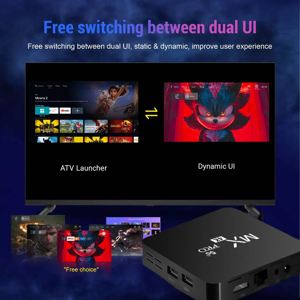 2026 New Smart TV Box Android 14 WiFi 6 BT 5.4 Dual UI Interface 4K Ultra HD Smart Media Player EU plug Zpaxo
