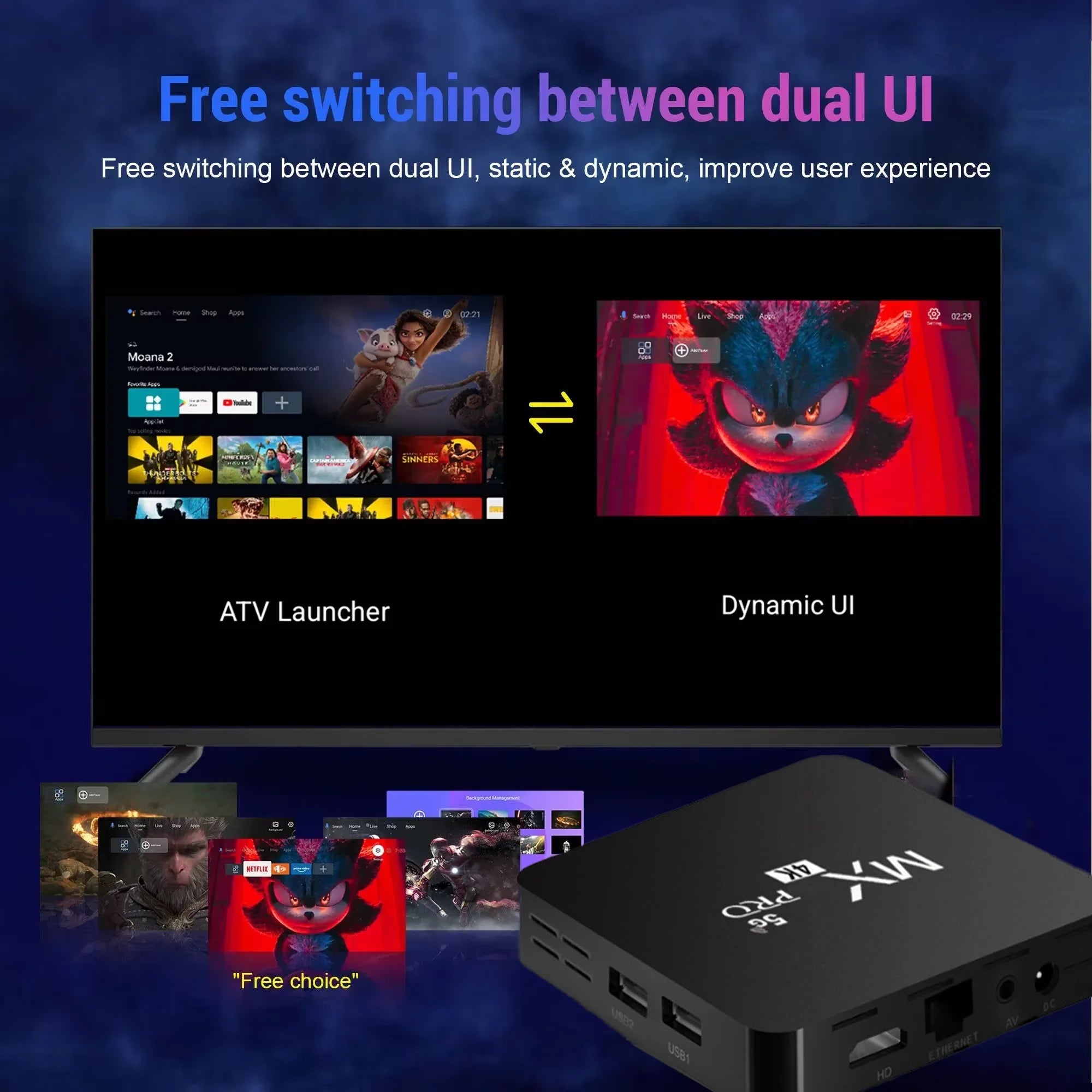 2026 New Smart TV Box Android 14 WiFi 6 BT 5.4 Dual UI Interface 4K Ultra HD Smart Media Player EU plug Zpaxo