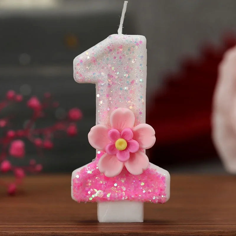 Creative Birthday Candles Pink Gradient Glitter Flower Number Cake Zpaxo numeber 1 B15029B