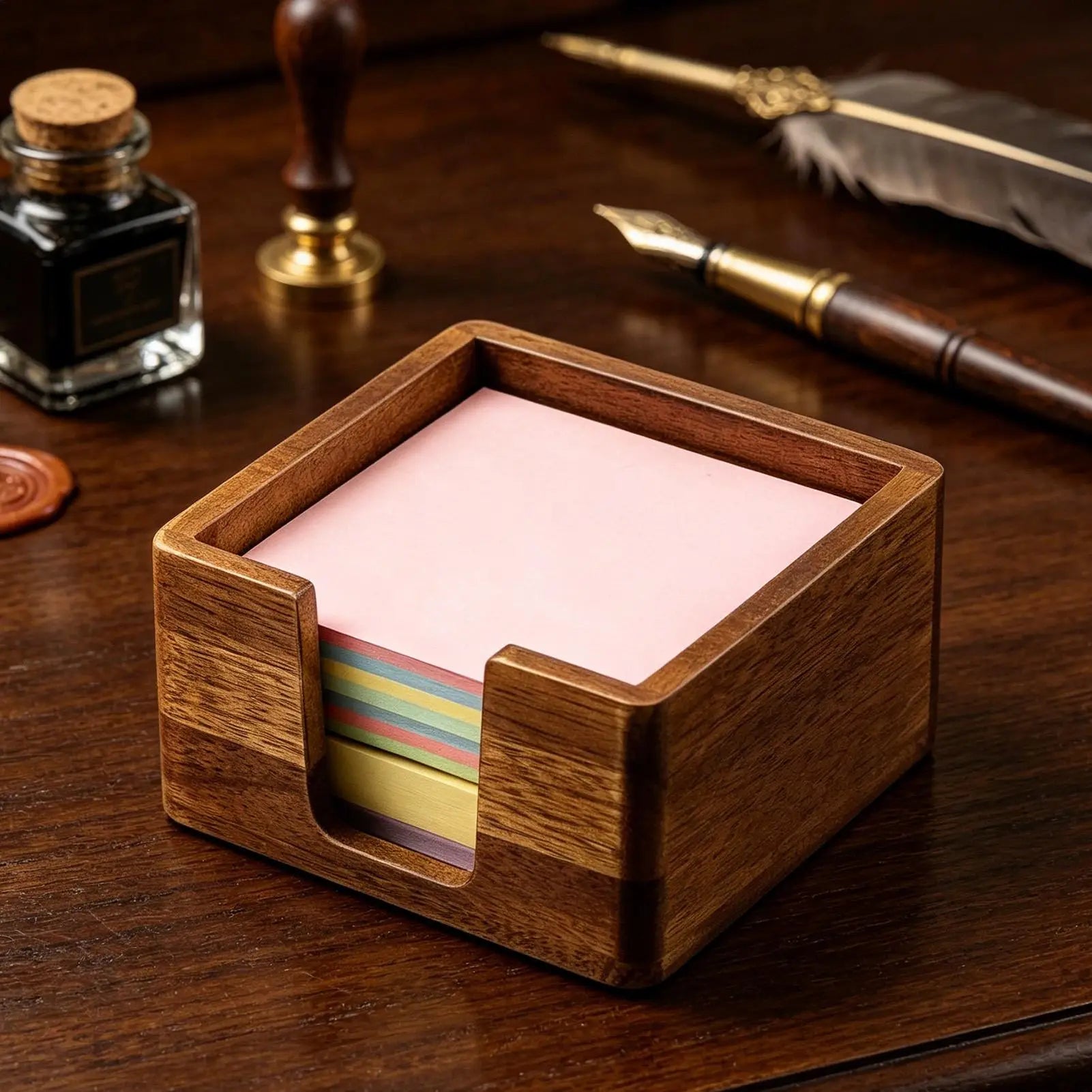 Sticky Note Holder 9 5x9 Wooden Non-slip Pads Notes Dispenser Office