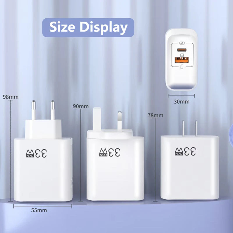 Gan Dual Port Double USB Charger Universal Fast Charging Turbo Charge