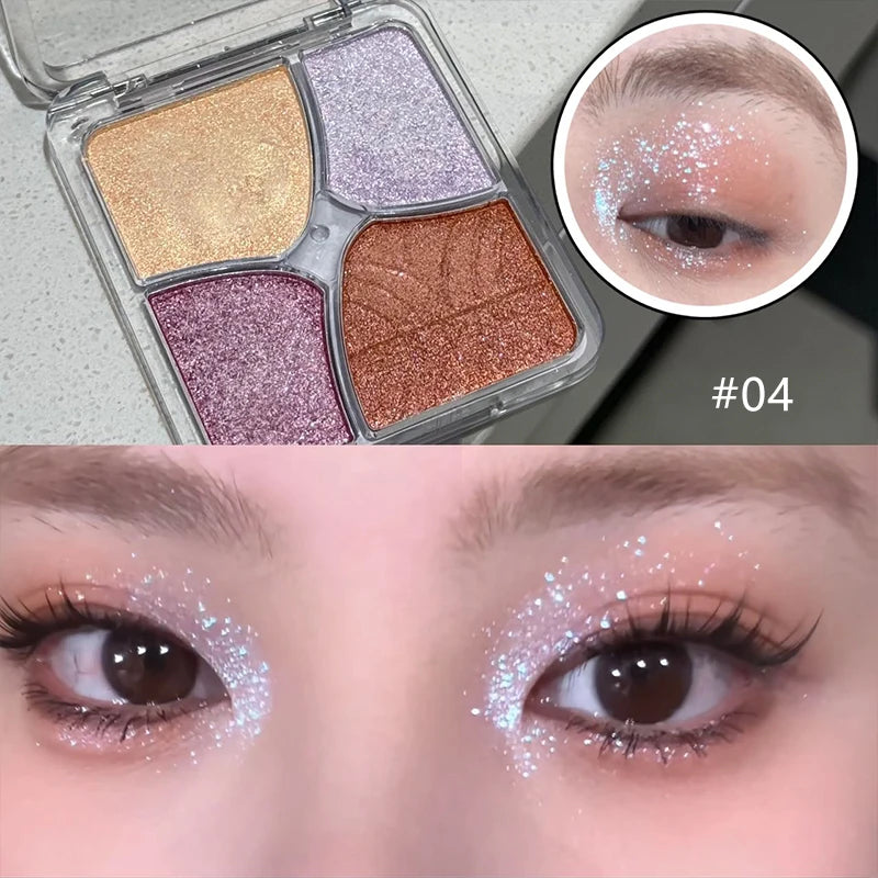 4Color Pearly Glitter Shimmer Smooth Eyeshadow Cream Mashed Potato Face Highlighter Palette Lasting Sparkling Highlighter Makeup Zpaxo 04
