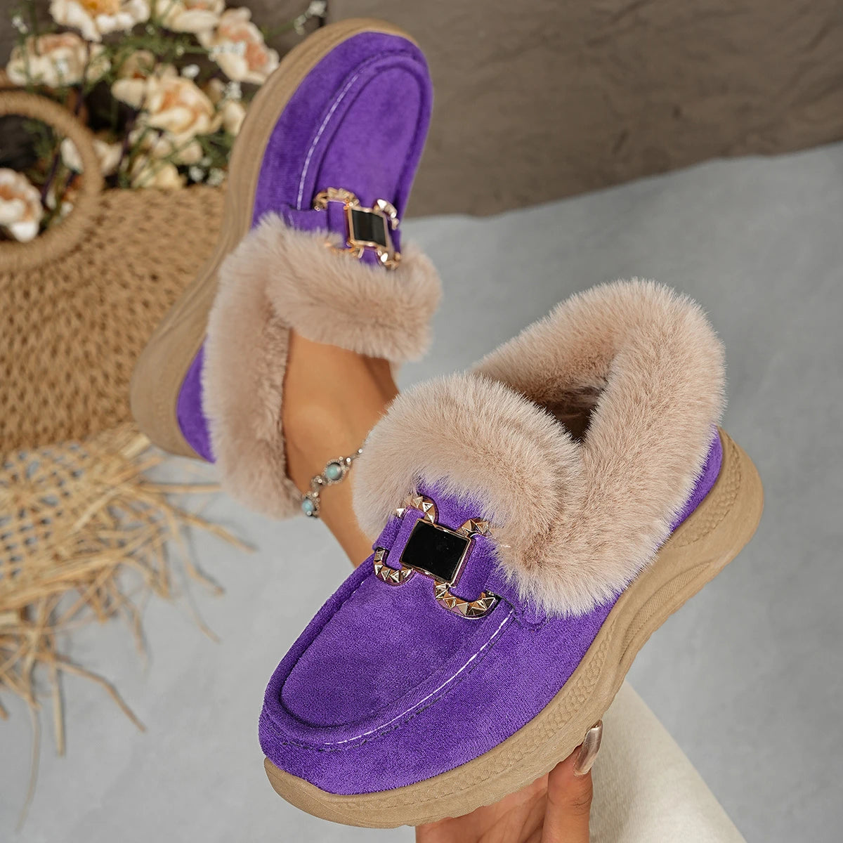 Women Snow Boots 2025 New Comfortable Short Boots Casual Solid Color Ankle Boots Women Autumn Winter Thickened Warm Shoes Women Zpaxo PURPLE 43