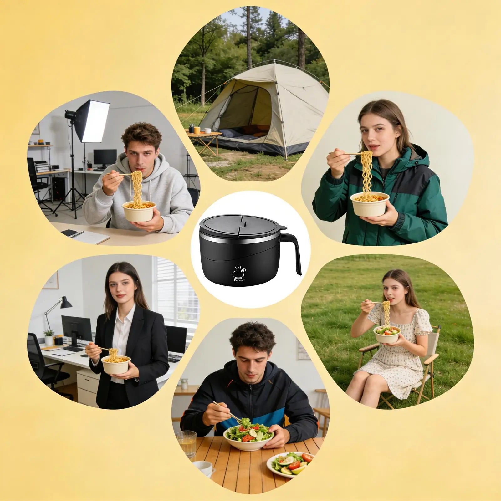 Noodle Bowl Cooker Portable Anti-scalding Soup Mugs 304 Stainless