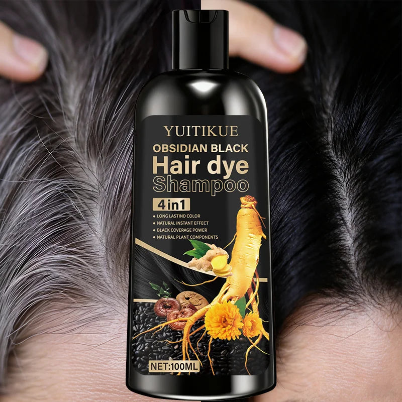 Obsidian Black Hair Dye Shampoo – 4-in-1 Gray Coverage 100ml Hair Dye Shampoo Zpaxo