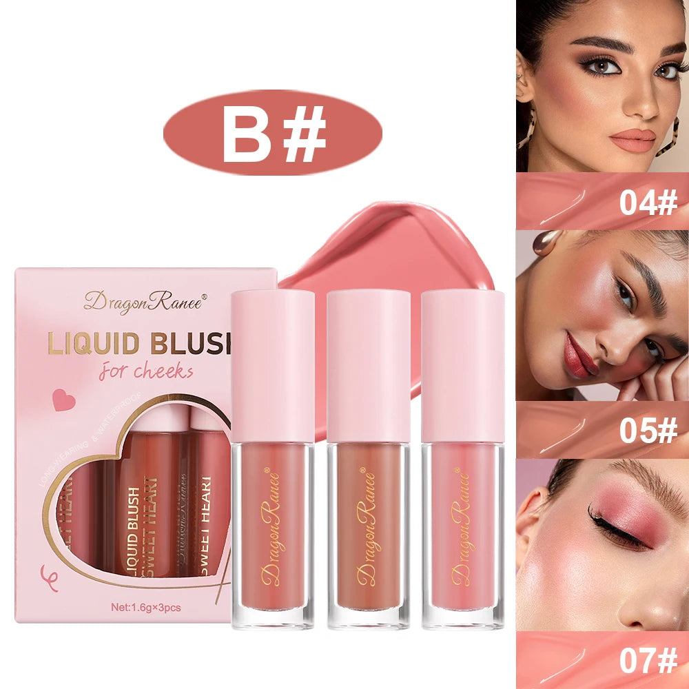 Three-Piece Set of Matte Liquid Blush, Natural Highlighter, Long-Lasting Blush, Delicate Color, Clear and Light Blush Zpaxo B Dr126