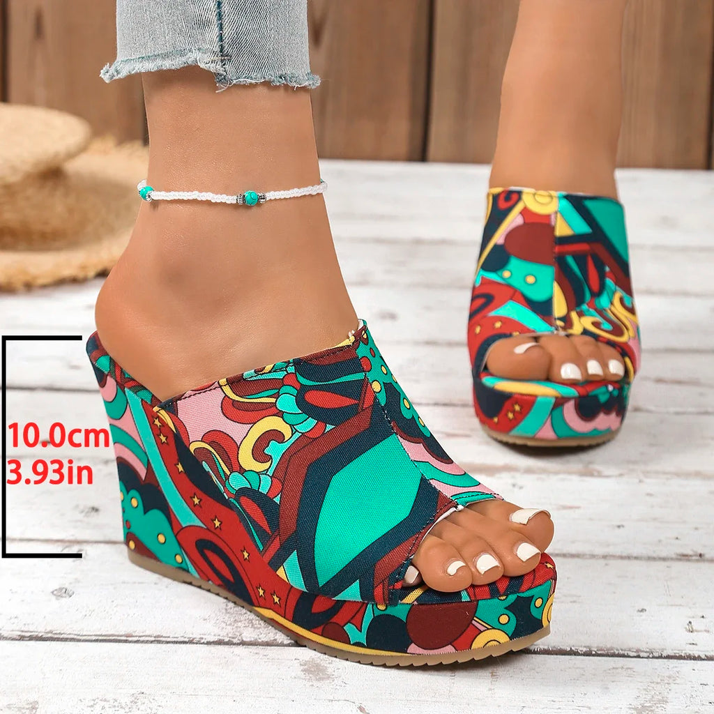 2025 New Shoes for Women Casual Women Wedge Sandals Retro Ethnic Printing Platform Sandals Ladies Comfortable Outdoor Shoes Zpaxo