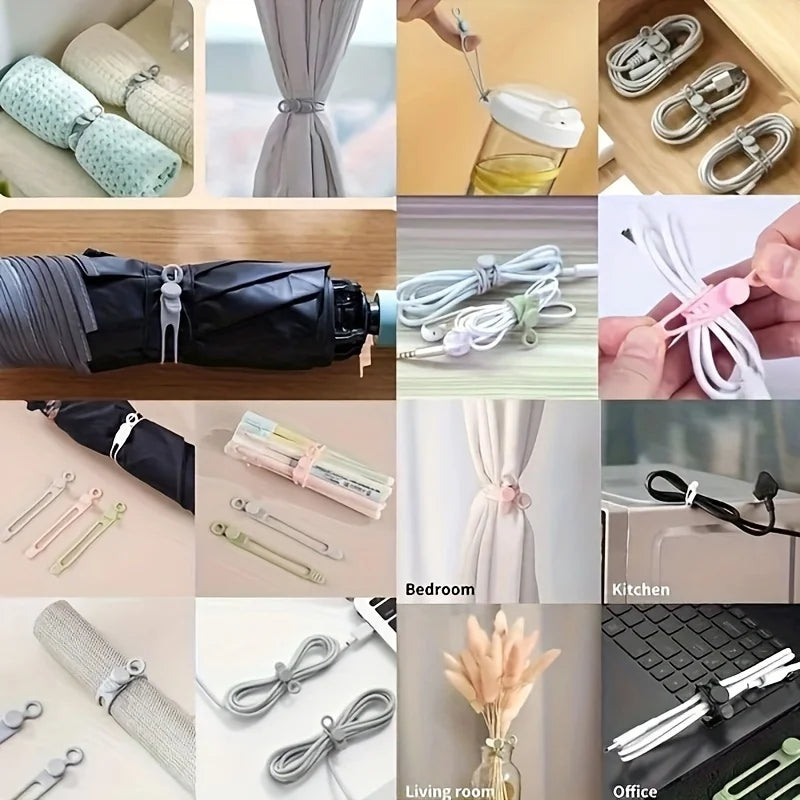 50/20/10/5pcs Silicone Multifunctional Cable Organizer Winder Storage Holder Bag with Zip Tie, Twist, and Clip Functions Zpaxo