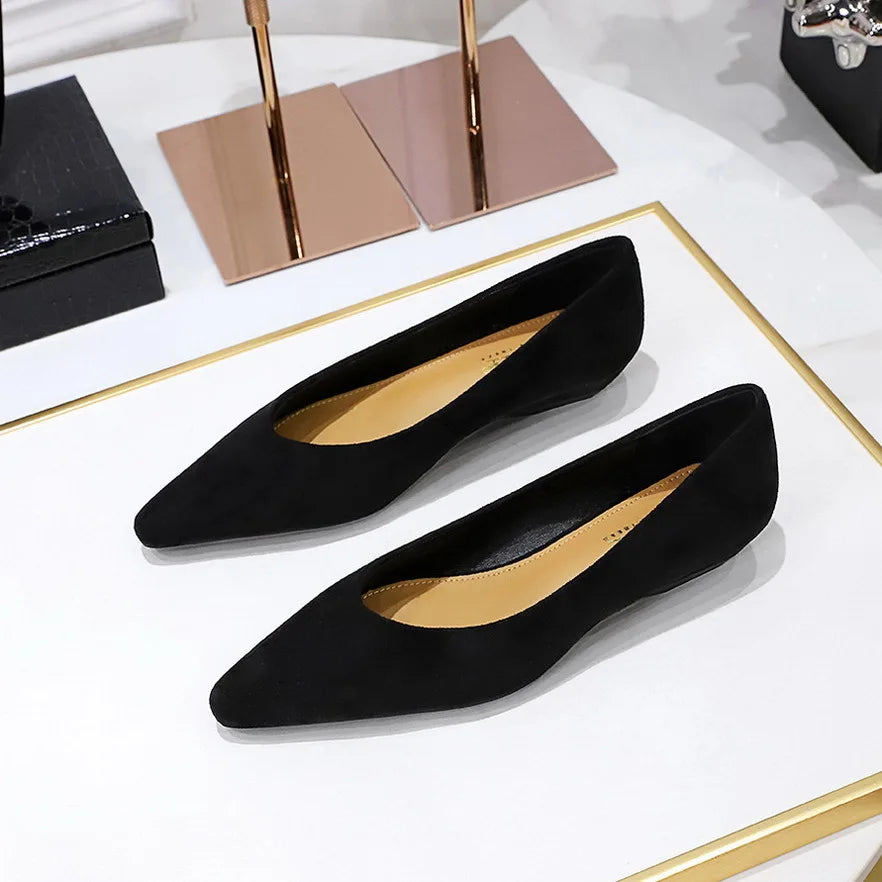 Flat Shoes for Women Spring and Autumn 2025 New Pointed Toe Sloping Heel Suede Shallow Low Heel Leopard Print Women's Shoes Zpaxo Black 37