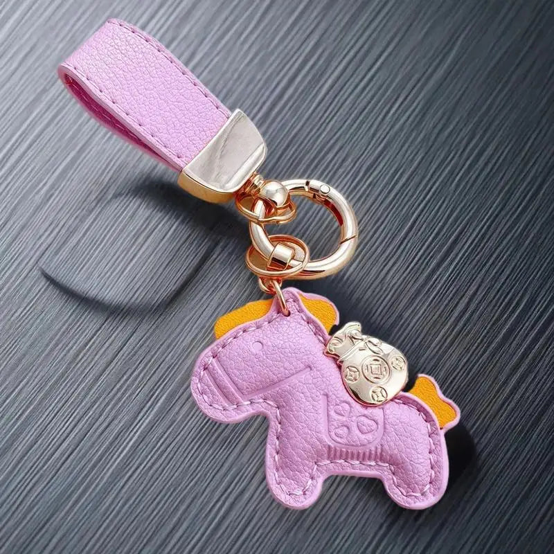 Year Cartoon Pony Pendant Money Bag Keyring Leather Charms Horseback Zpaxo Pink