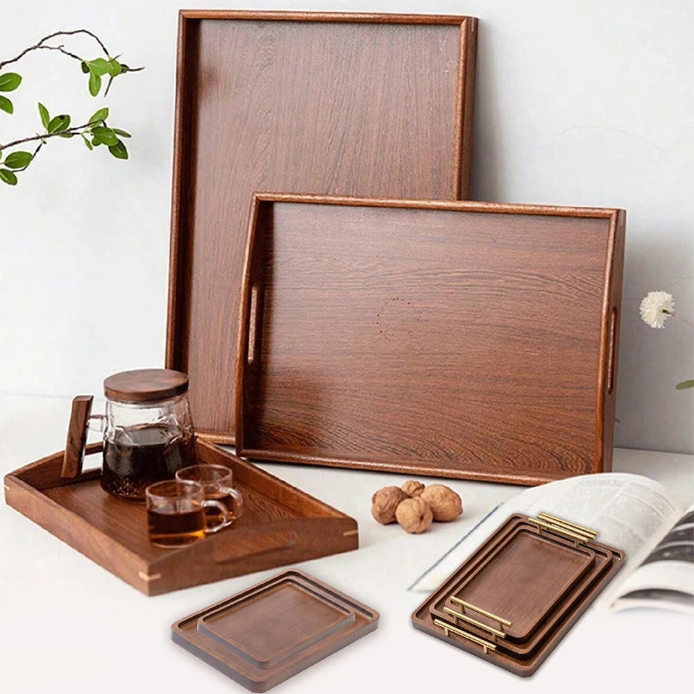 Wooden Serving Tray with Handles Bamboo Tea Tray Food Tray for Breakfast Coffee Dessert Snack Platter Home Coffee Table Zpaxo