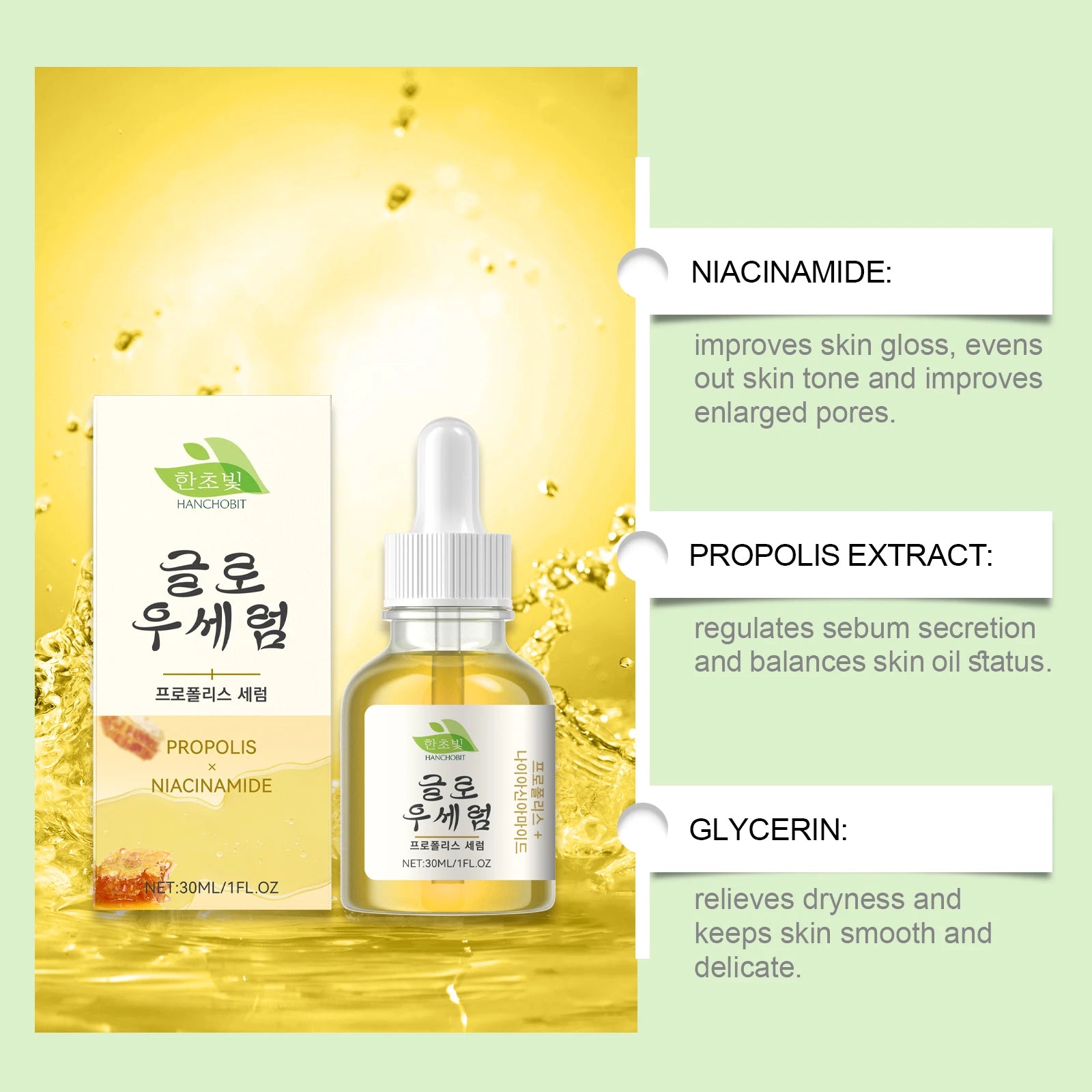 Propolis & Niacinamide Serum - Hydrating, Brightening & Gentle Skin-Care Serum for Moisturizing, Nourishing and Refreshing Skin Zpaxo