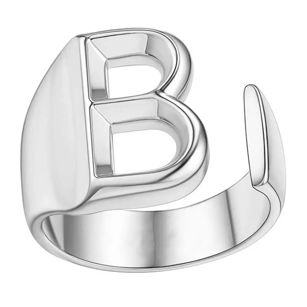 1PC High-end Fashion Hollow A-Z Letter Adjustable Opening Ring Alphabet Party Rings Jewelry Gift For Women Кольца JR21003 Zpaxo B