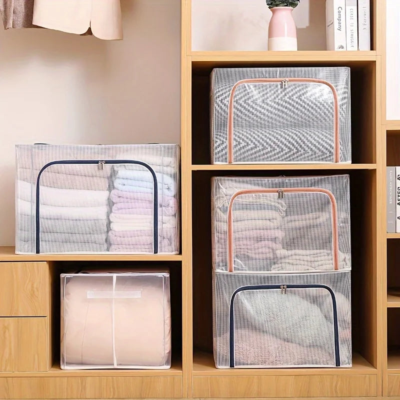 Transparent Large Zipper Clothing Storage Box Moving Storage Box Waterproof Toy Organizer Staable Box Durable Fabric Material Zpaxo