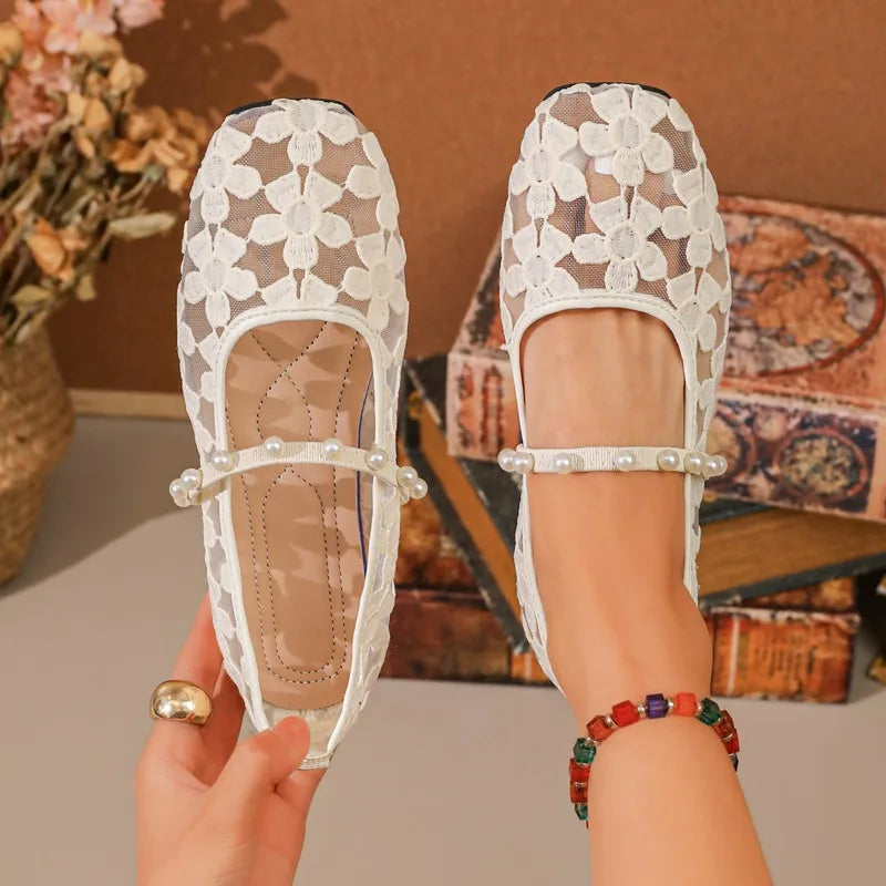Embroidery Women's Spring Autumn Breathable Lightweight Single Shoes Zpaxo Beige 43