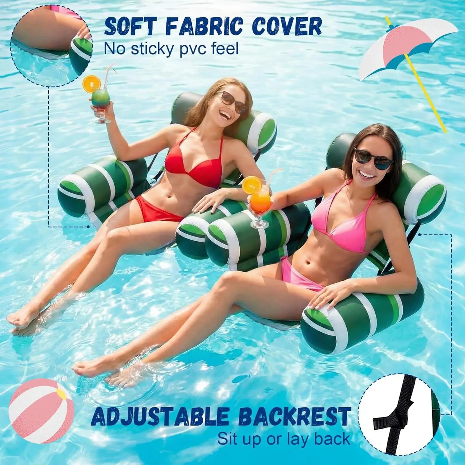 Pool Float Chair Adjustable Heavy Duty Inflatable Seat Air Pump Water