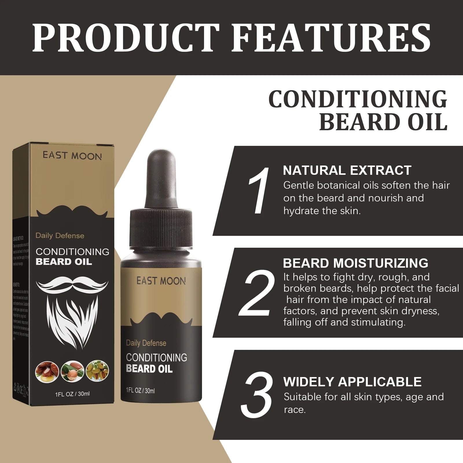 30ml Facial Hair Beard Growth Oil Serum For Men's Thick Soft Smooth Beard Oil Natural Moisturizing Beard Grooming Oil Beard Care Zpaxo