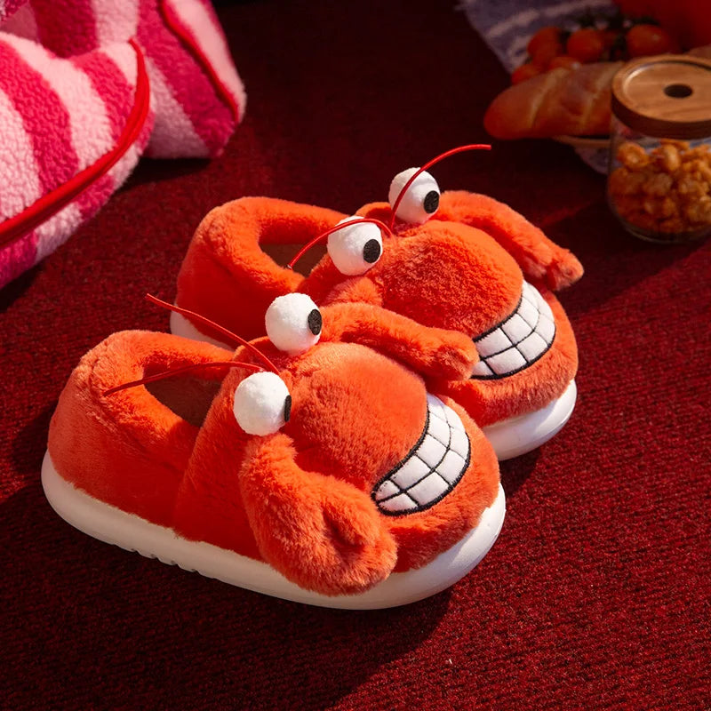 Funny Crab Plush Slippers Women Men Unisex Winter Warm Furry