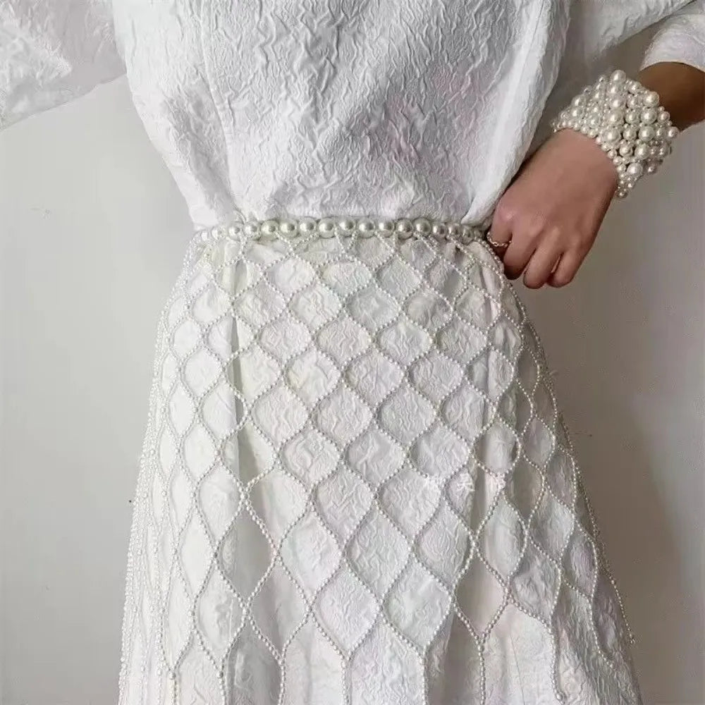 New Elegant Pearl Waist Chain French Style Adjustable Body Jewelry Y2K Style Waist Belt For Women Dresses Zpaxo