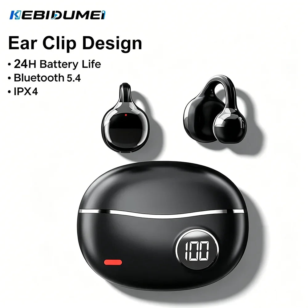 KEBIDUMEI Ear Clip Headphones Open Bluetooth 5 4 Earphones Hifi