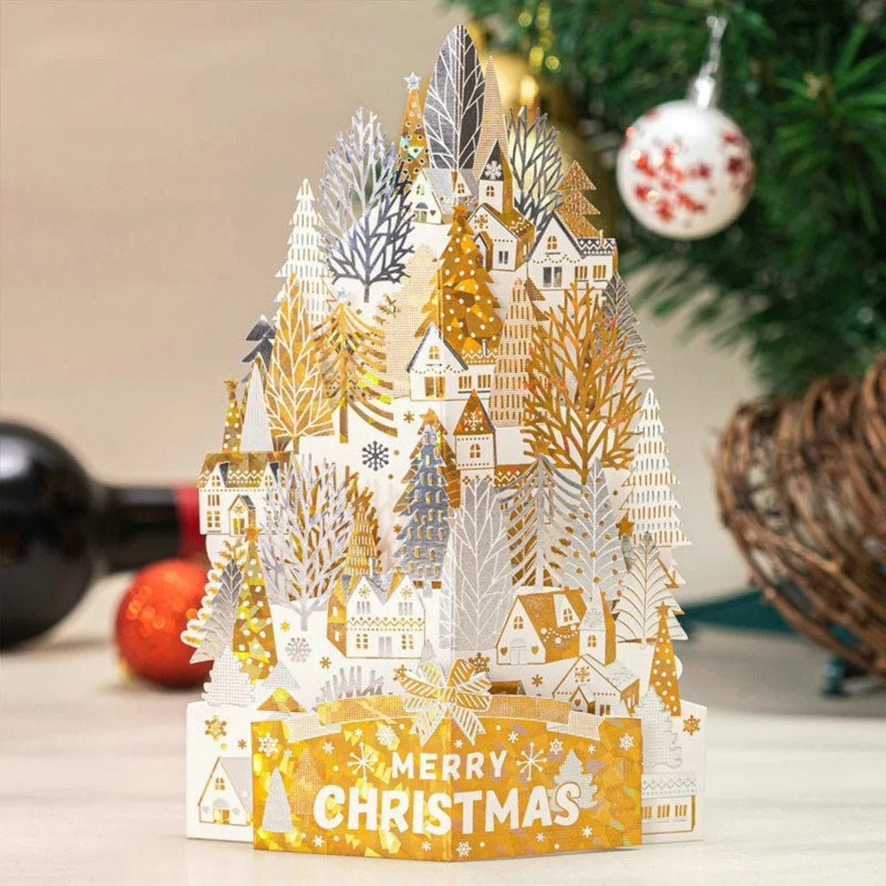 3D Pop-Up Christmas Greeting Card with Envelope | Gold Paper Carving 3D Greeting Card Zpaxo 4