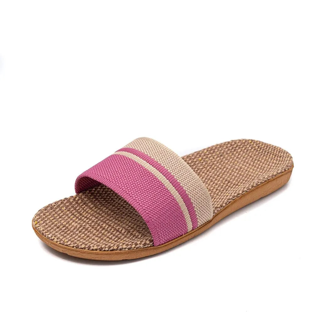 Summer Women Slippers Anti-slip Home Lightweight Shoes Indoor Linen Zpaxo Pink 44-45