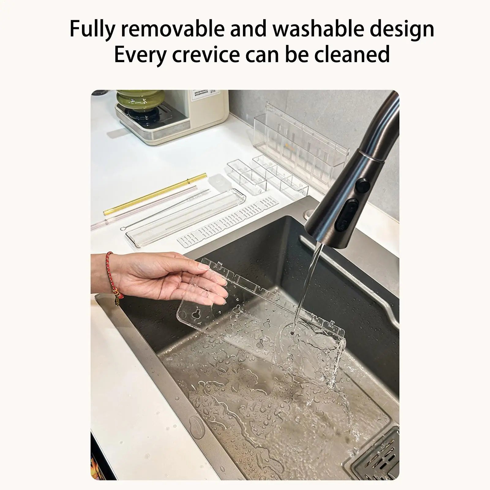 Cabinet Straw Holder Adhesive Height Adjustable 5 Compartment Cup