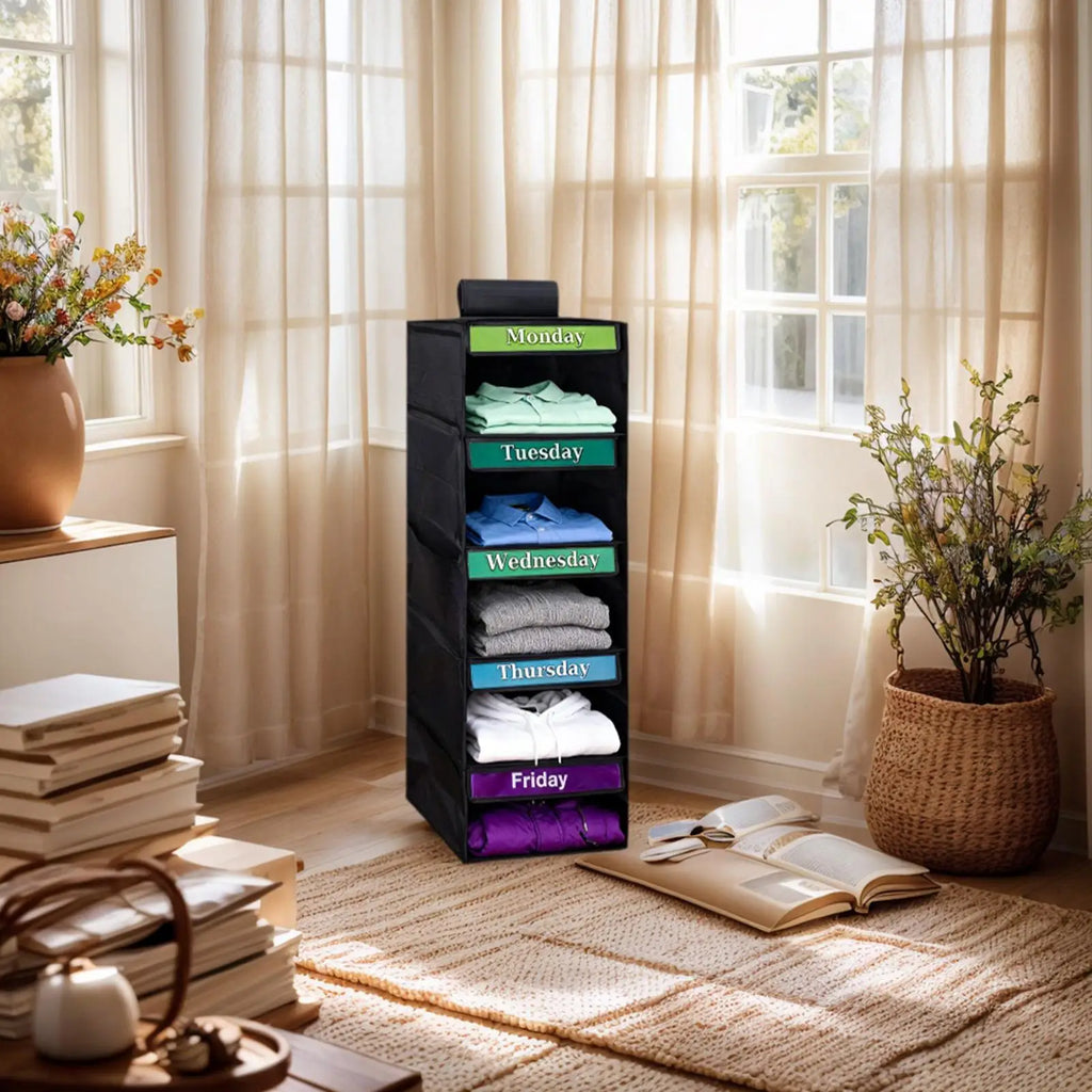Days Week Clothes Organizer 5-Shelf Clothing Storage Hangable