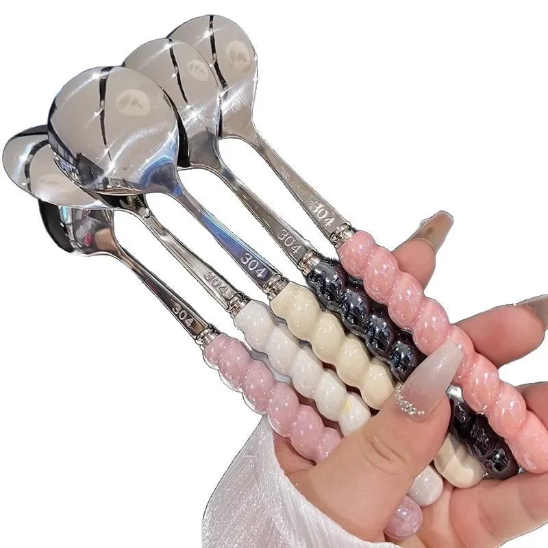 Pearl Ceramic Handle Stainless Steel Long Spoon – 4 Colors Kitchen Spoon Zpaxo