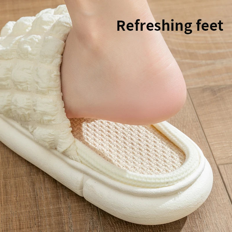 Thick-soled Linen Slippers Women Indoor Open Toe Anti-slip Flat